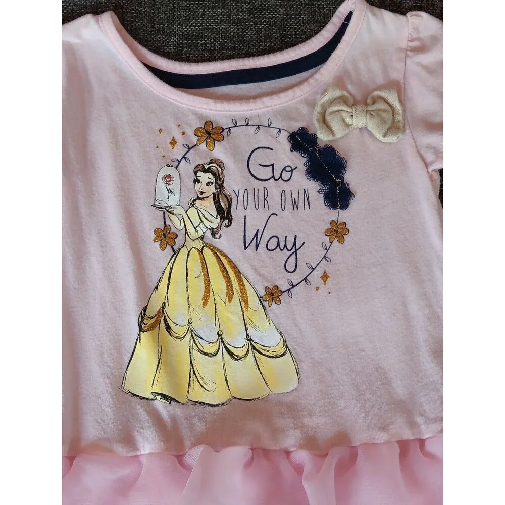 Dress 2T Girls Disney Princess Pink Ruffle Short Sleeve